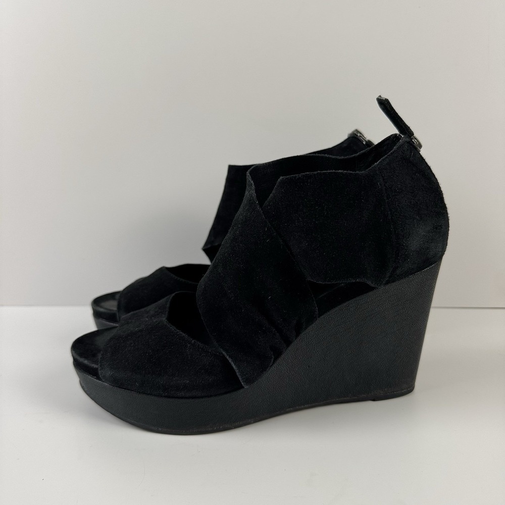 Eileen Fisher Women's Black Suede Wedge Sandals Shoes‎ Heels Sz 9.5 - Picture 3 of 5